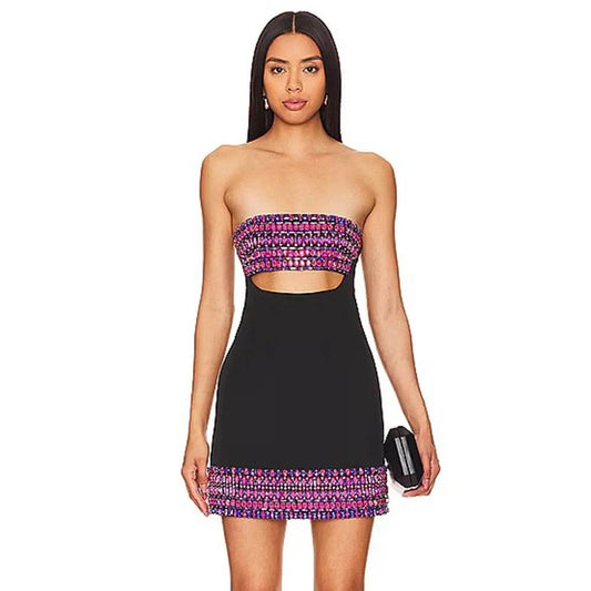 Strapless Sexy Diamond Crystal Tight Mini Bandage Dress - REBECATHELABEL