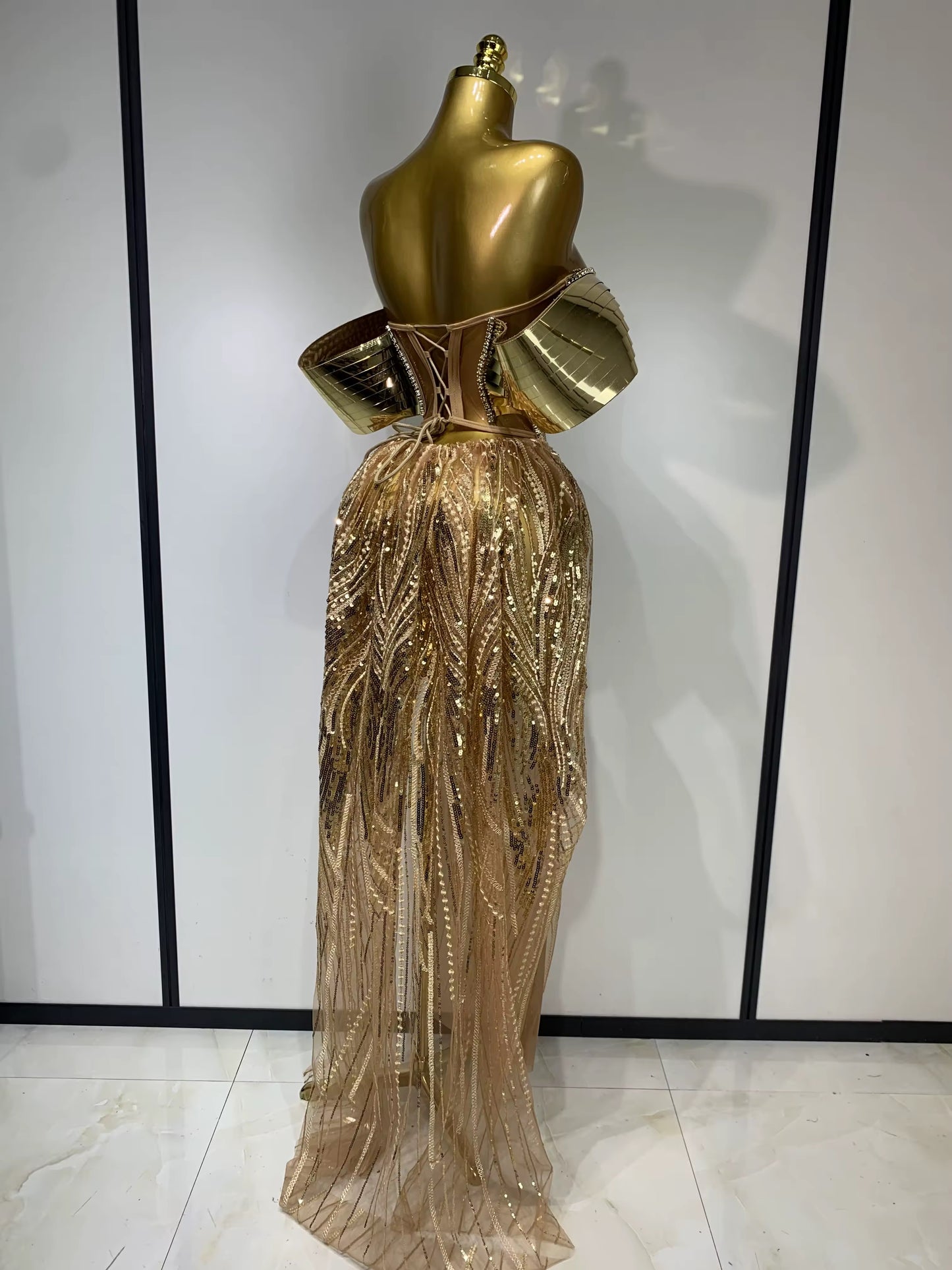 Rhinestone Sequins See Thourgh Birthday Gown Sexy Off Shoulder