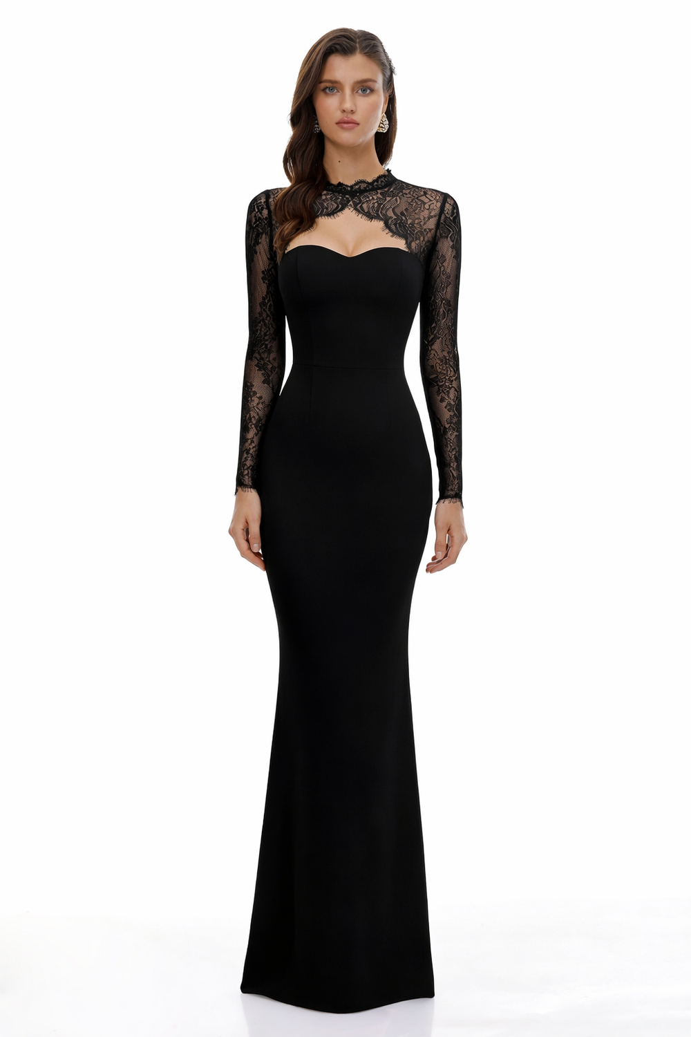Black Lace Panel Maxi Gown
