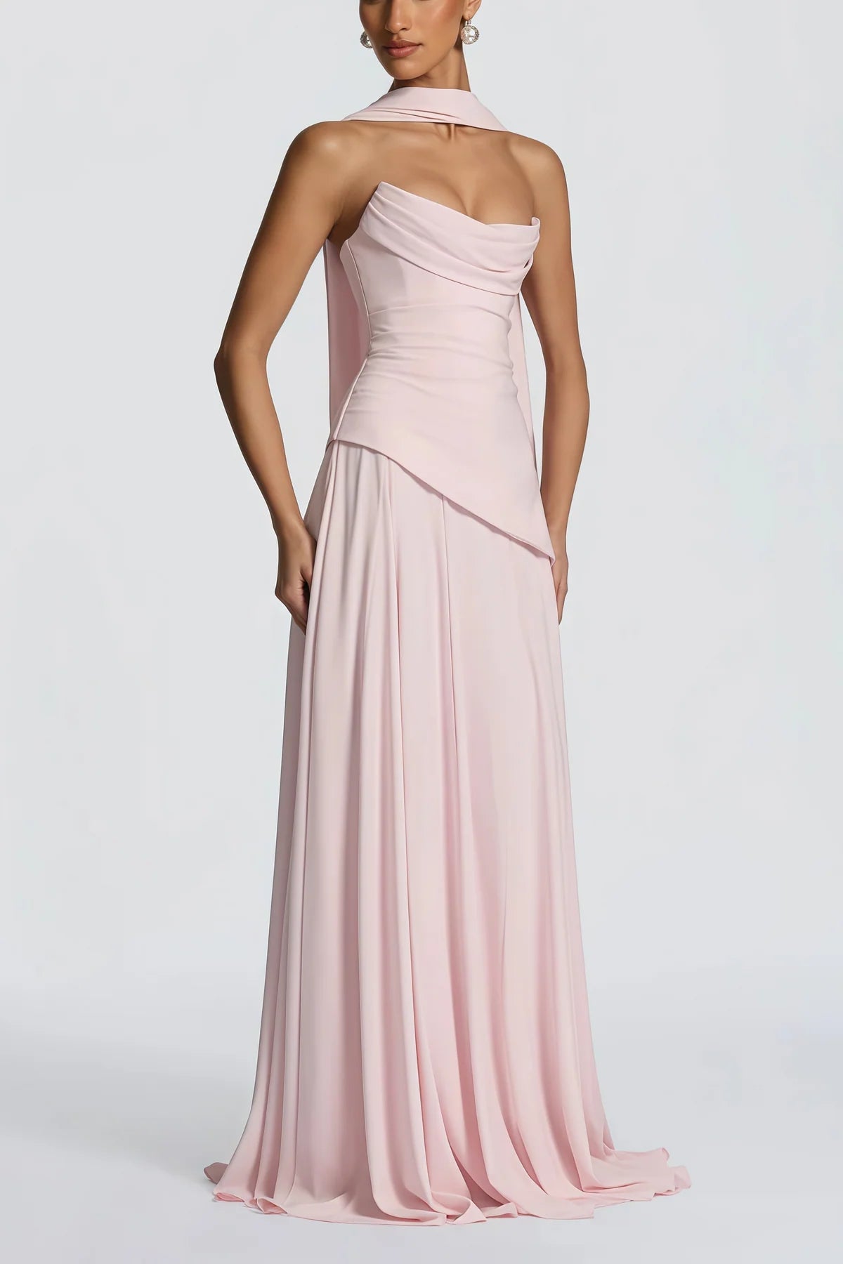 Pink Strapless Corset Chiffon Maxi Dress