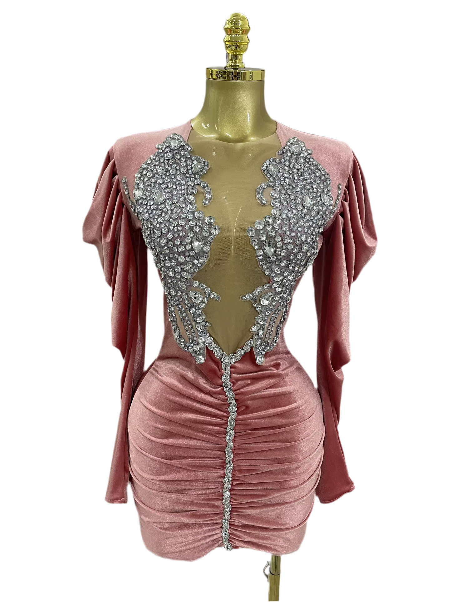 Sparkly Crystals Sexy Mesh Black Velvet Short Dress