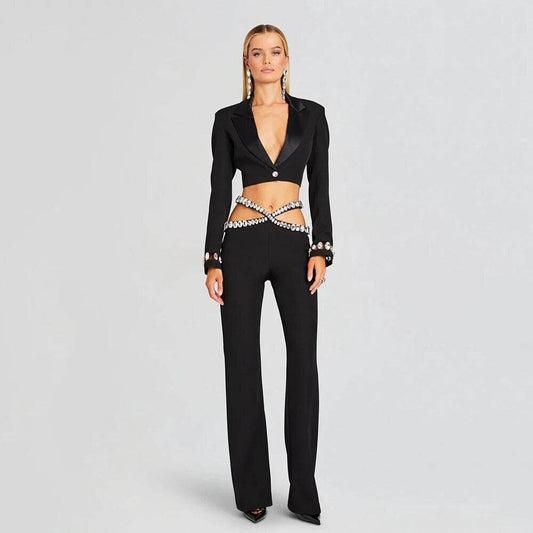 Short Top, Pencil Pants 2-piece Set, - REBECATHELABEL