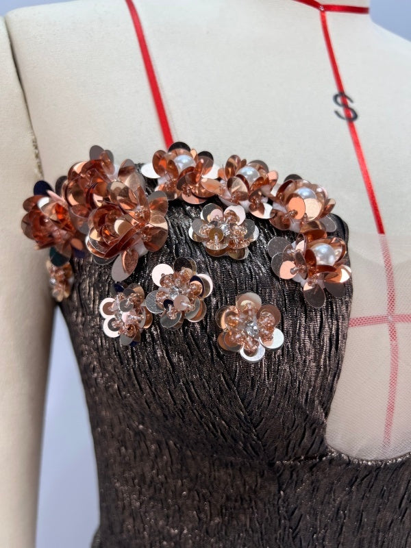 Strapless Diamonds Sequin Flowers Embellished dress