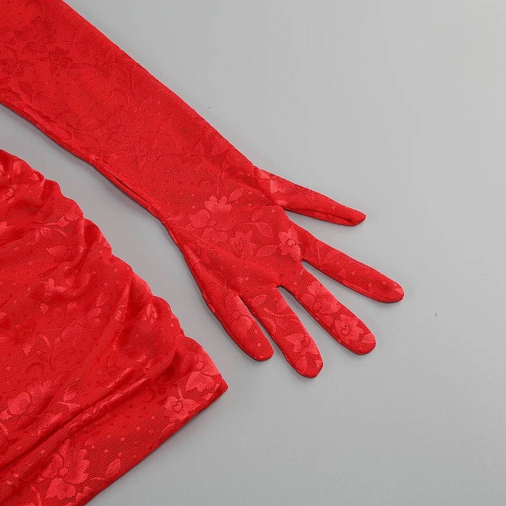 exy Hollow Long sleeved Hanging Lace Tight Mini Dress - REBECATHELABEL