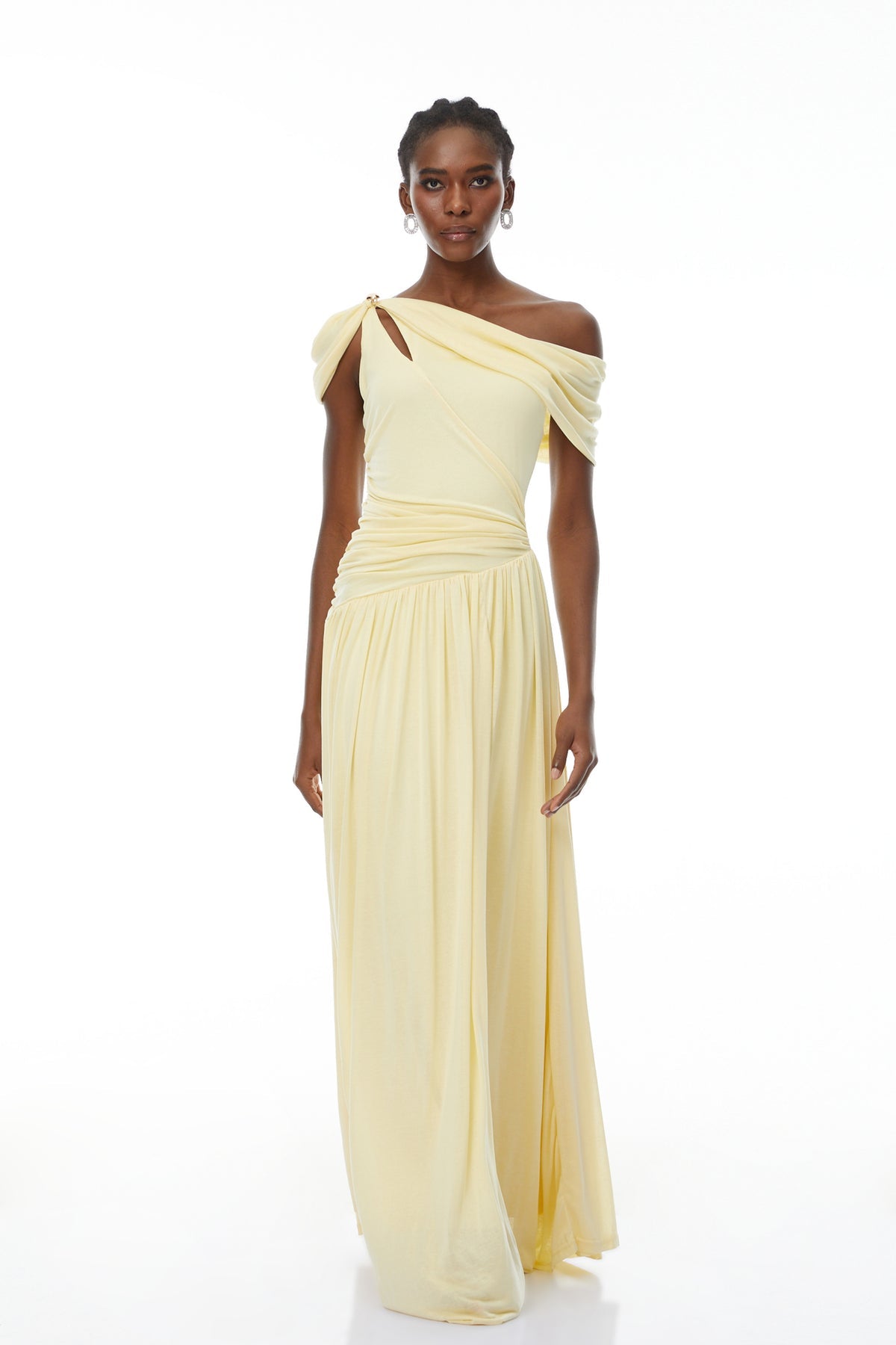 Yellow Asymmetrical Gathered Maxi Dress
