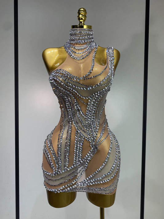 Sparkly Crystals See Through Women Cocktail Dresses