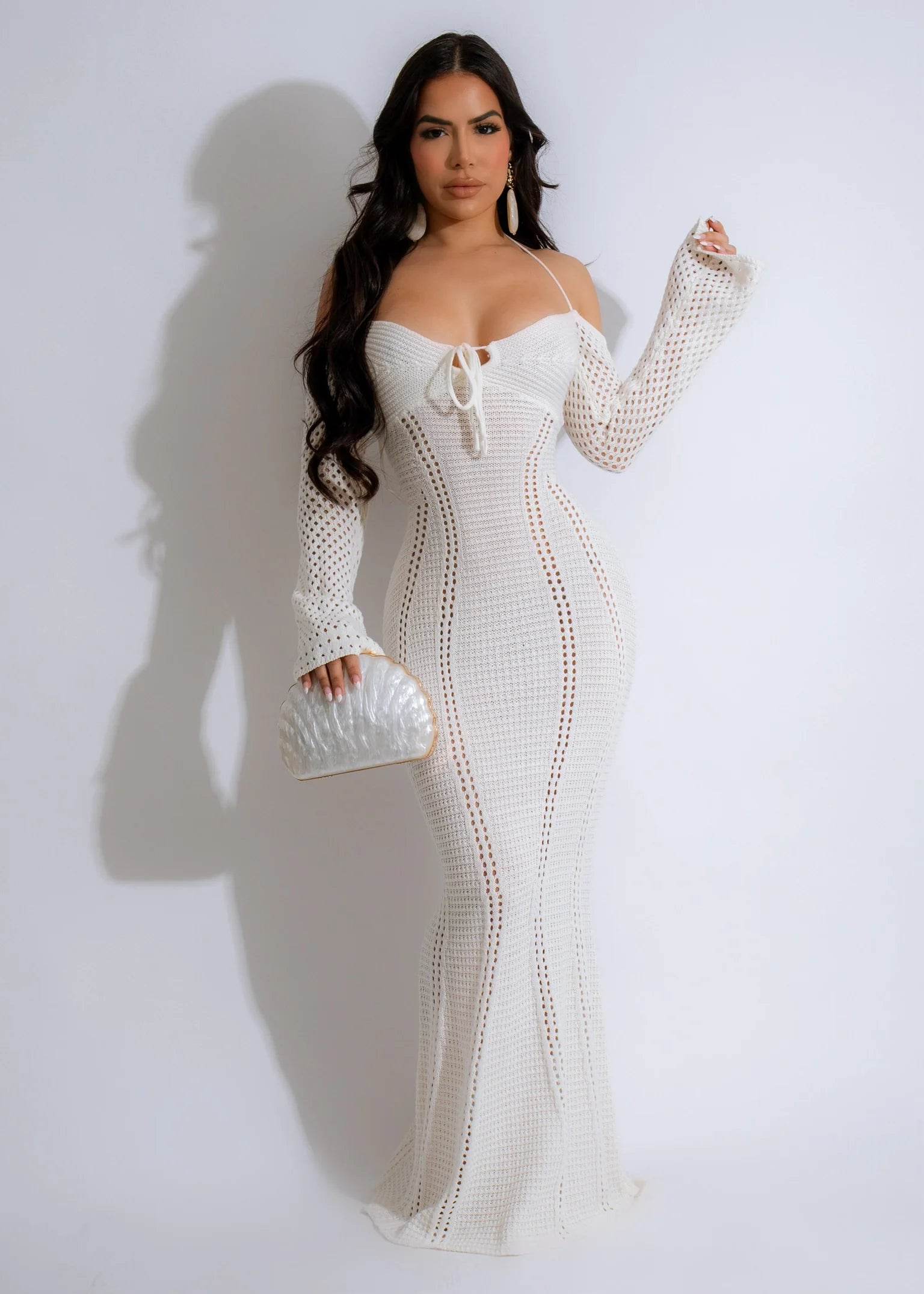 Crochet Maxi Dress White - REBECATHELABEL
