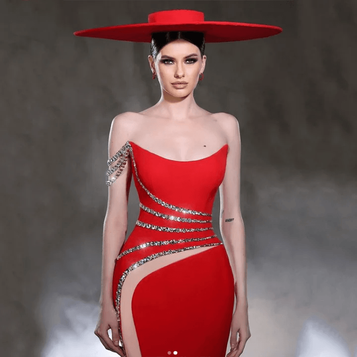 Sleeveless Diamond Mesh Mermaid Maxi Long Bodycon Bandage dress - REBECATHELABEL