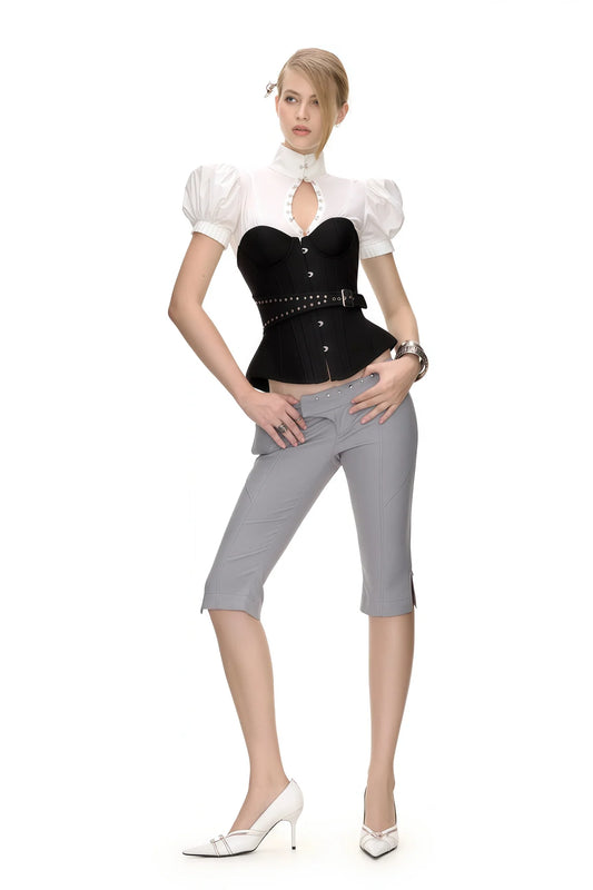 Black Studded Belted Corset Top