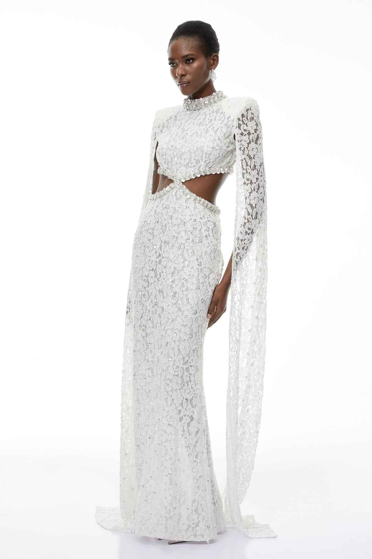 White Embellished Lace Maxi Dress