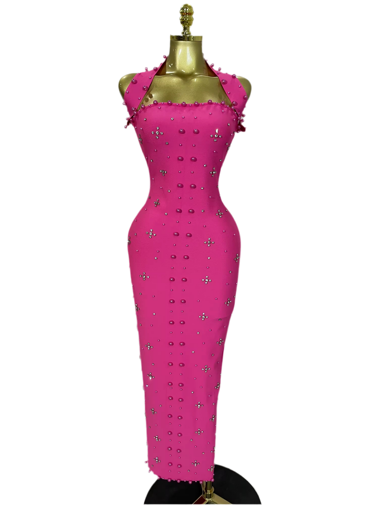 Sparkly Rhinestone Pearl Sleeveless Bodycon Bandage Long Dress