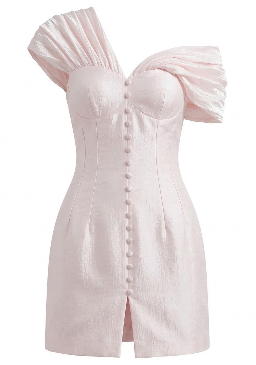 Draped One Shoulder Bardot Dress Blush Pink