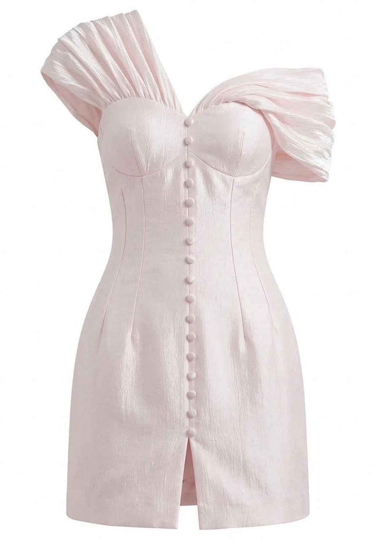 Draped One Shoulder Bardot Dress Blush Pink