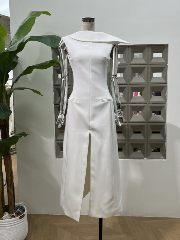 Long Dr with oulder awl Slit Waist Cinching dress