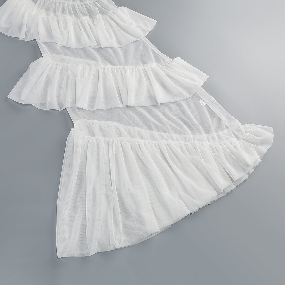 Spliced Ruffles Folds Elegant Long Dress