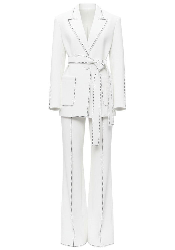 Topstitch Detail Suit White