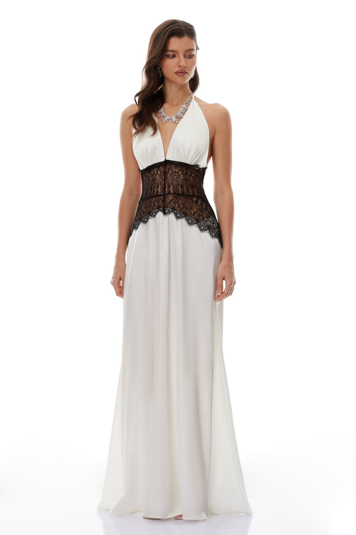 White Lace Panel Maxi Dress