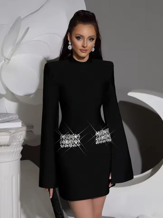 Diamond Cloak Sleeve Bandage Mini Dress