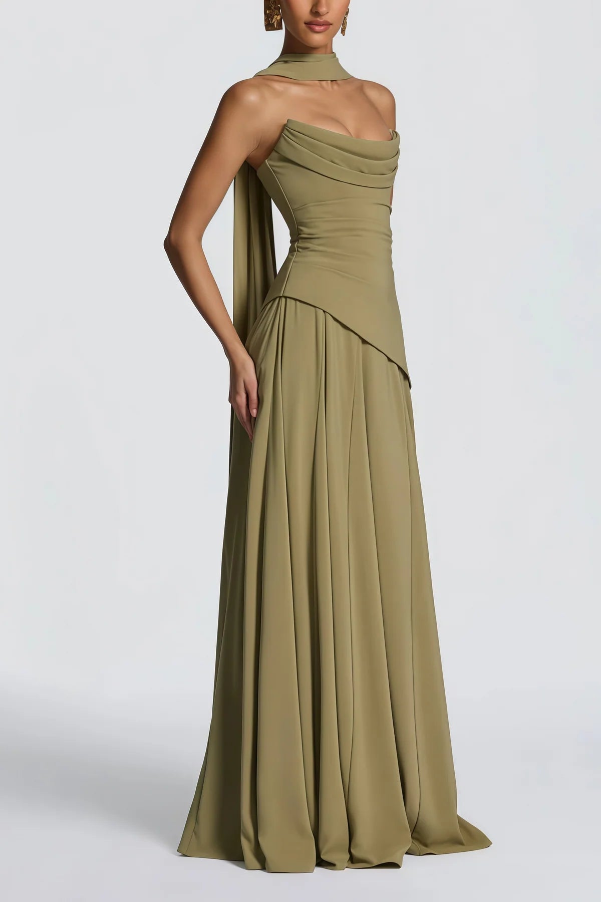 Green Strapless Corset Chiffon Maxi Dress