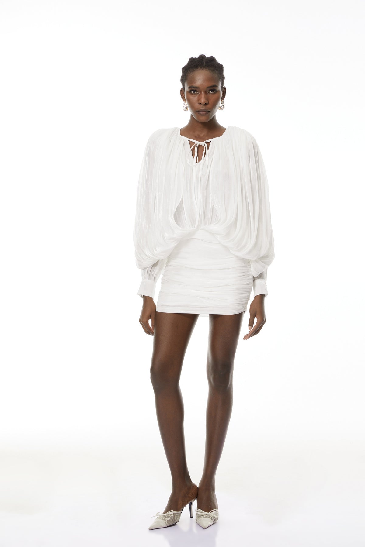 White Fully Pleated Mini Dress