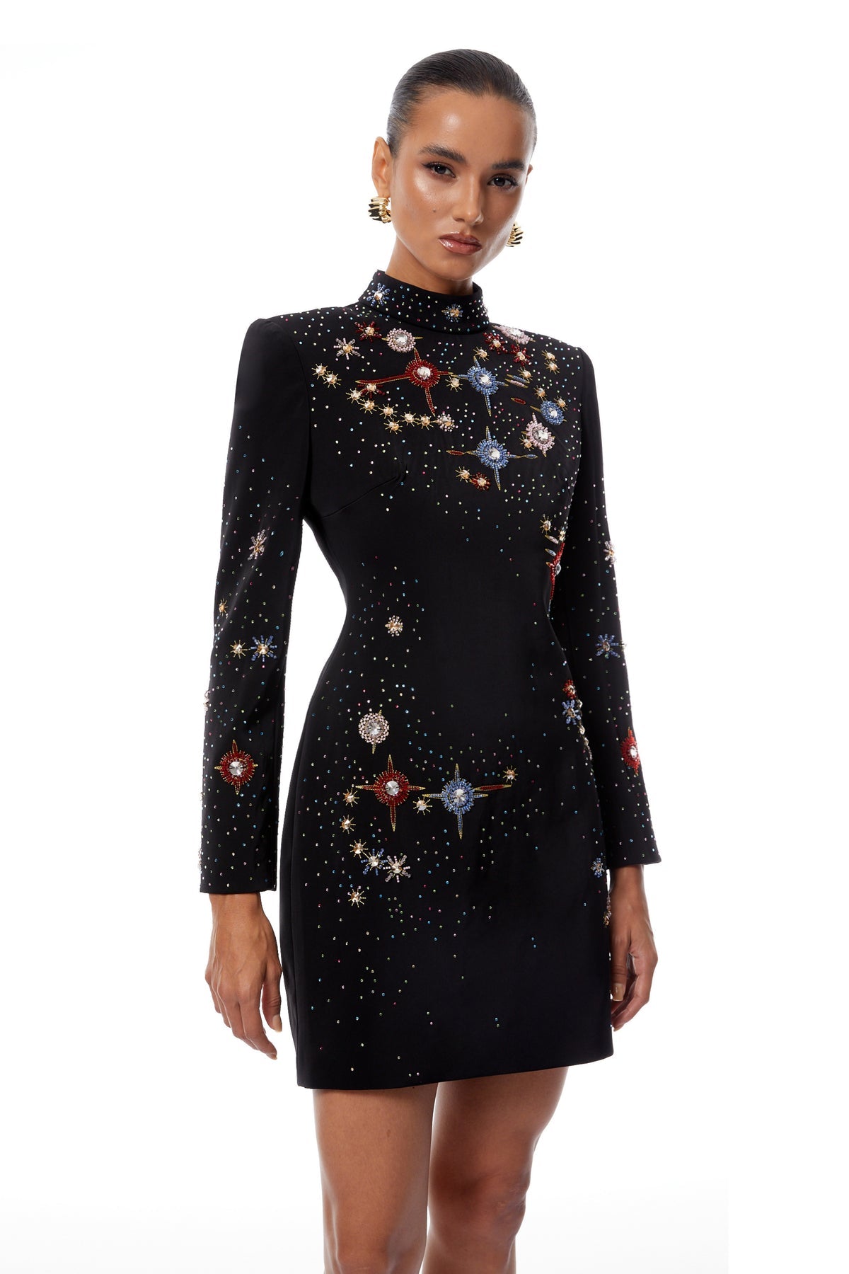 Black Embellished Constellation Mini Dress