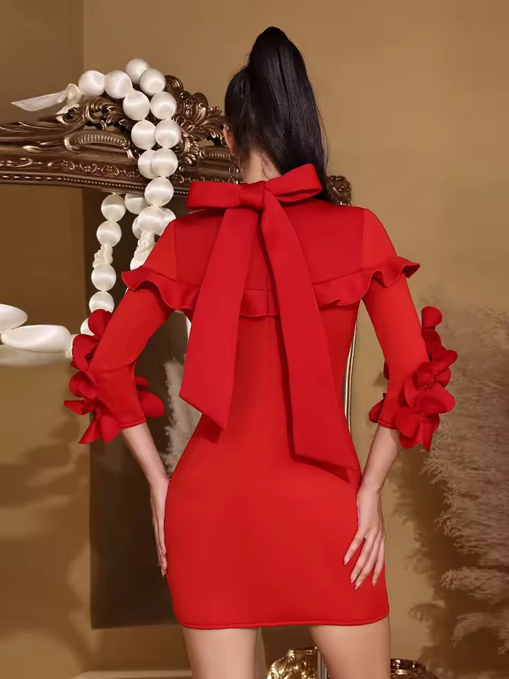 Spliced Appliques Slim Mini Dress