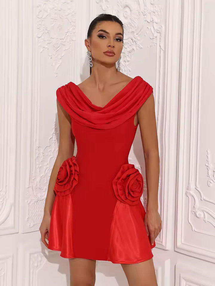 Elegant Solid High Waist Slim A-Line Dress