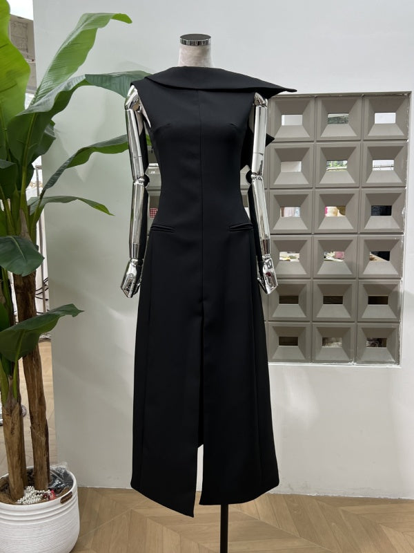 Long Dr with oulder awl Slit Waist Cinching dress