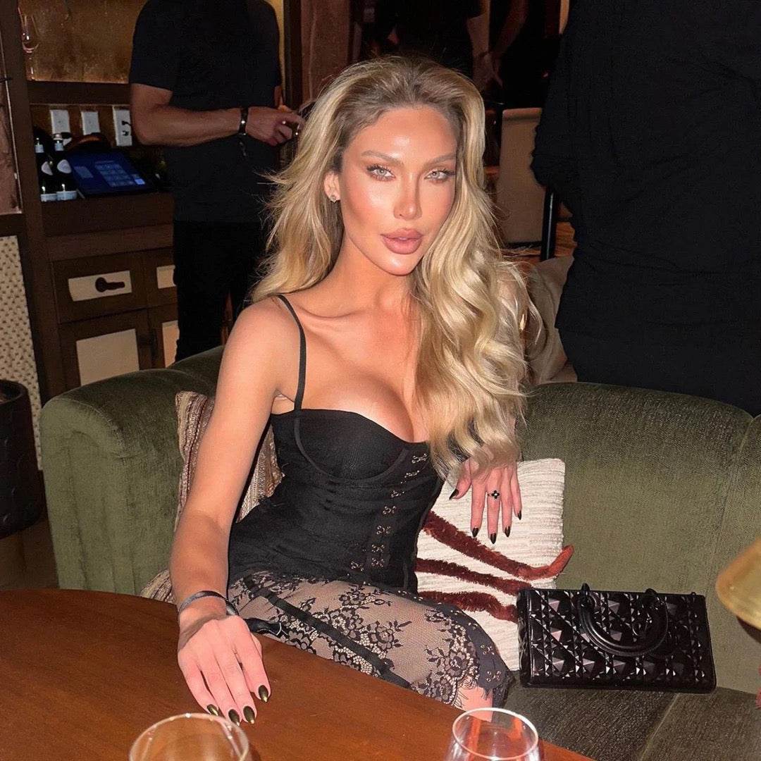 Black Sexy Tight Handmade Lace Top and Skirt Party Set - REBECATHELABEL