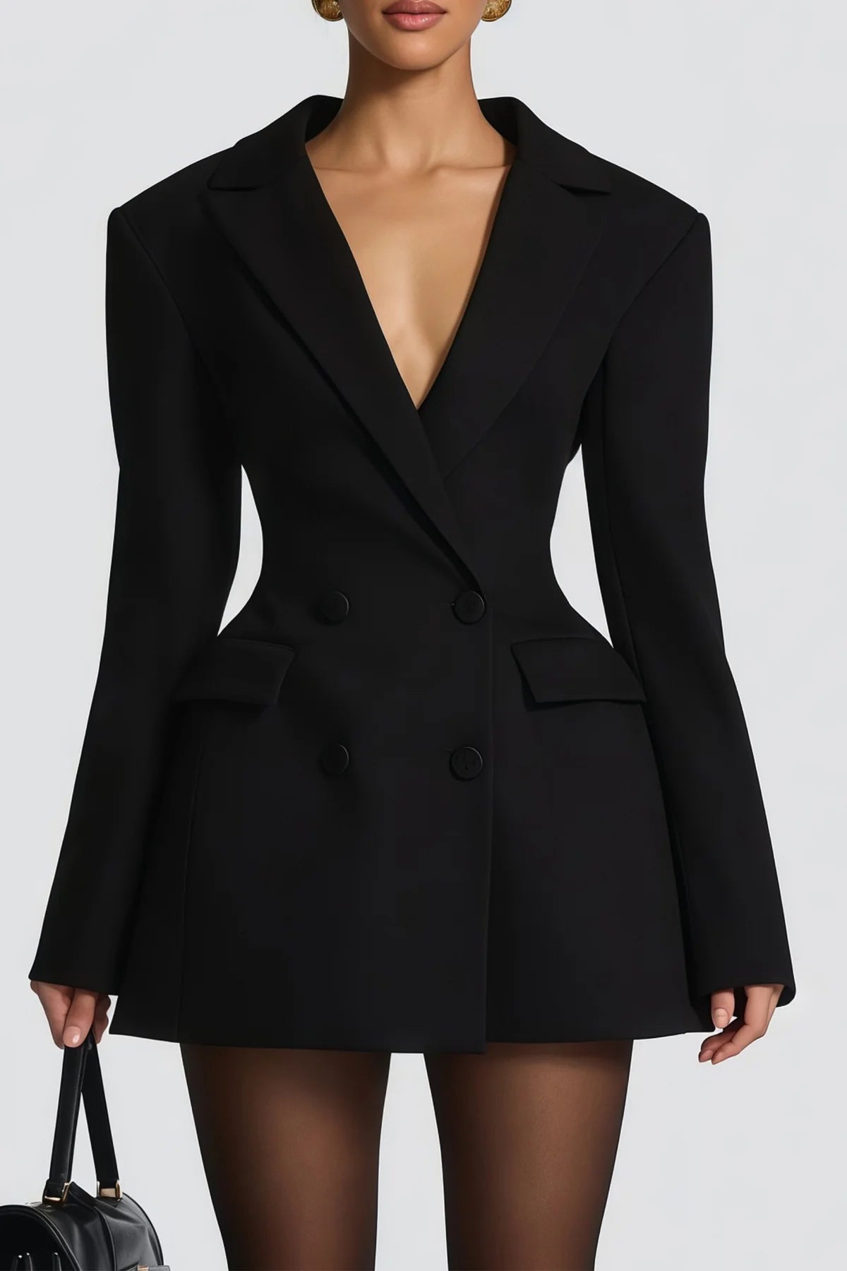 Black Double Breasted Blazer Mini Dress