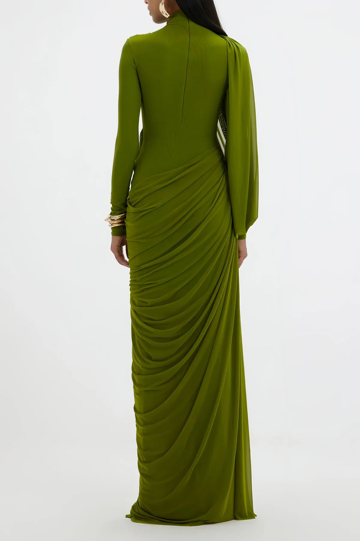 Green Asymmetrical Ruched Maxi Dress