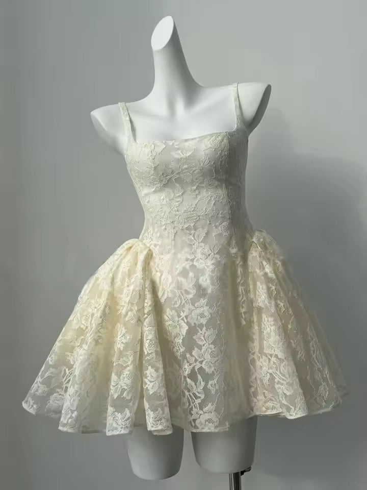 Apricot Backless Lace Sexy Mini Dress