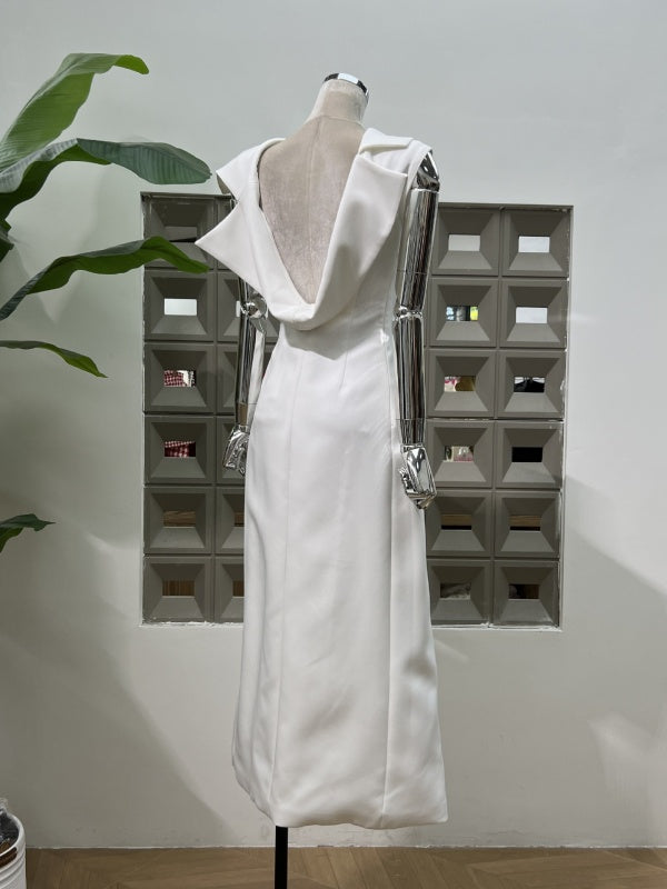 Long Dr with oulder awl Slit Waist Cinching dress