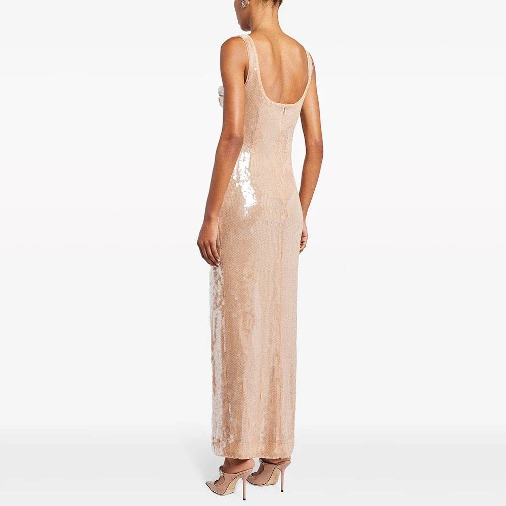Sequin Sheep Square Collar Maxi Dress - REBECATHELABEL