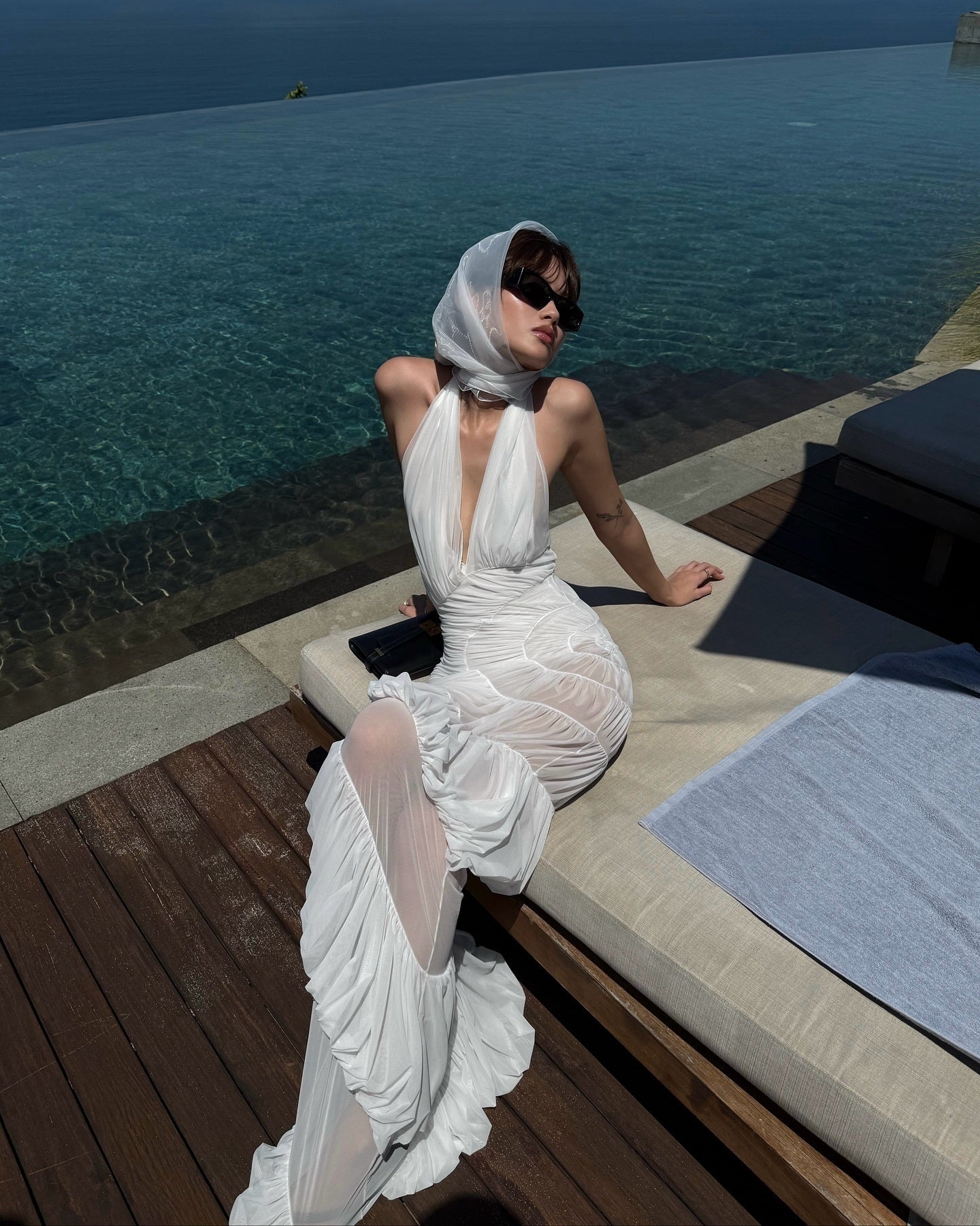 Spliced Ruffles Folds Elegant Long Dress