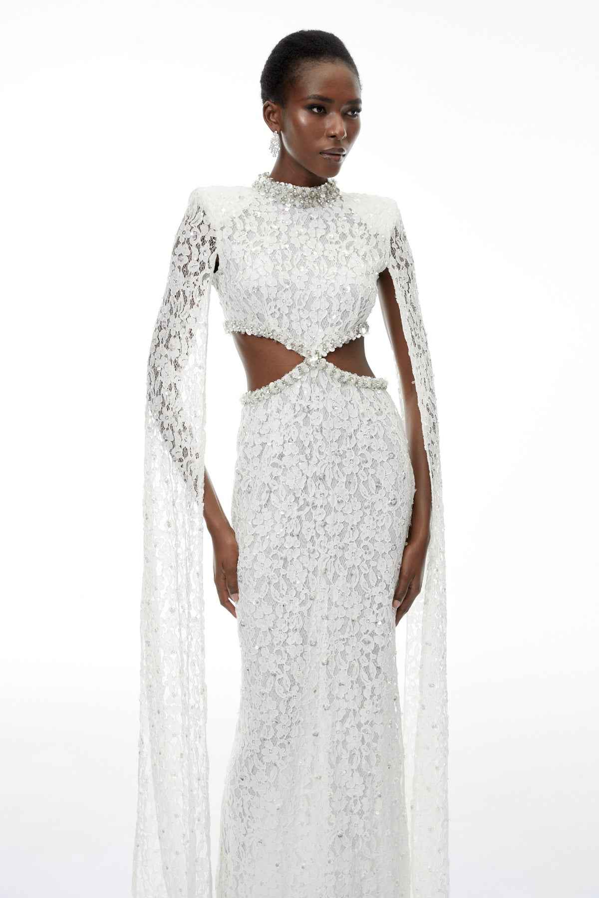 White Embellished Lace Maxi Dress