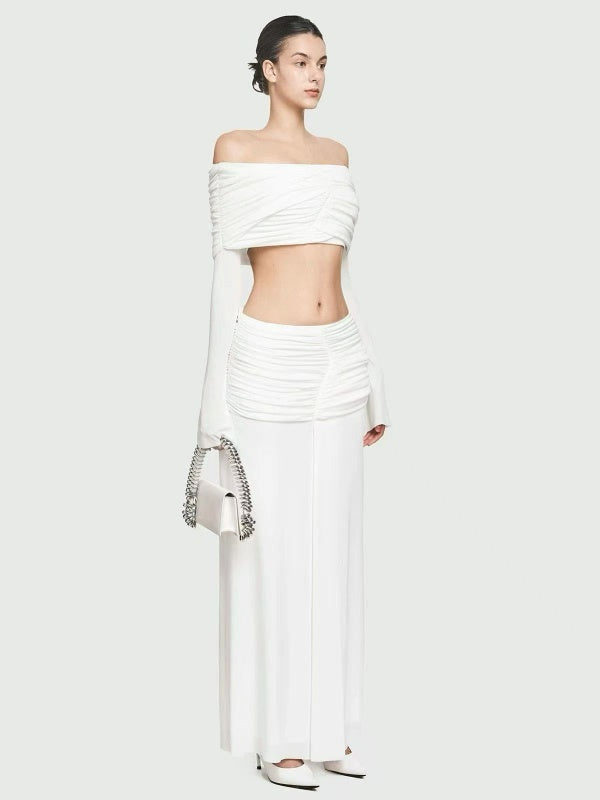 Solid Spliced Shirring Minimalist Two Piece Sets