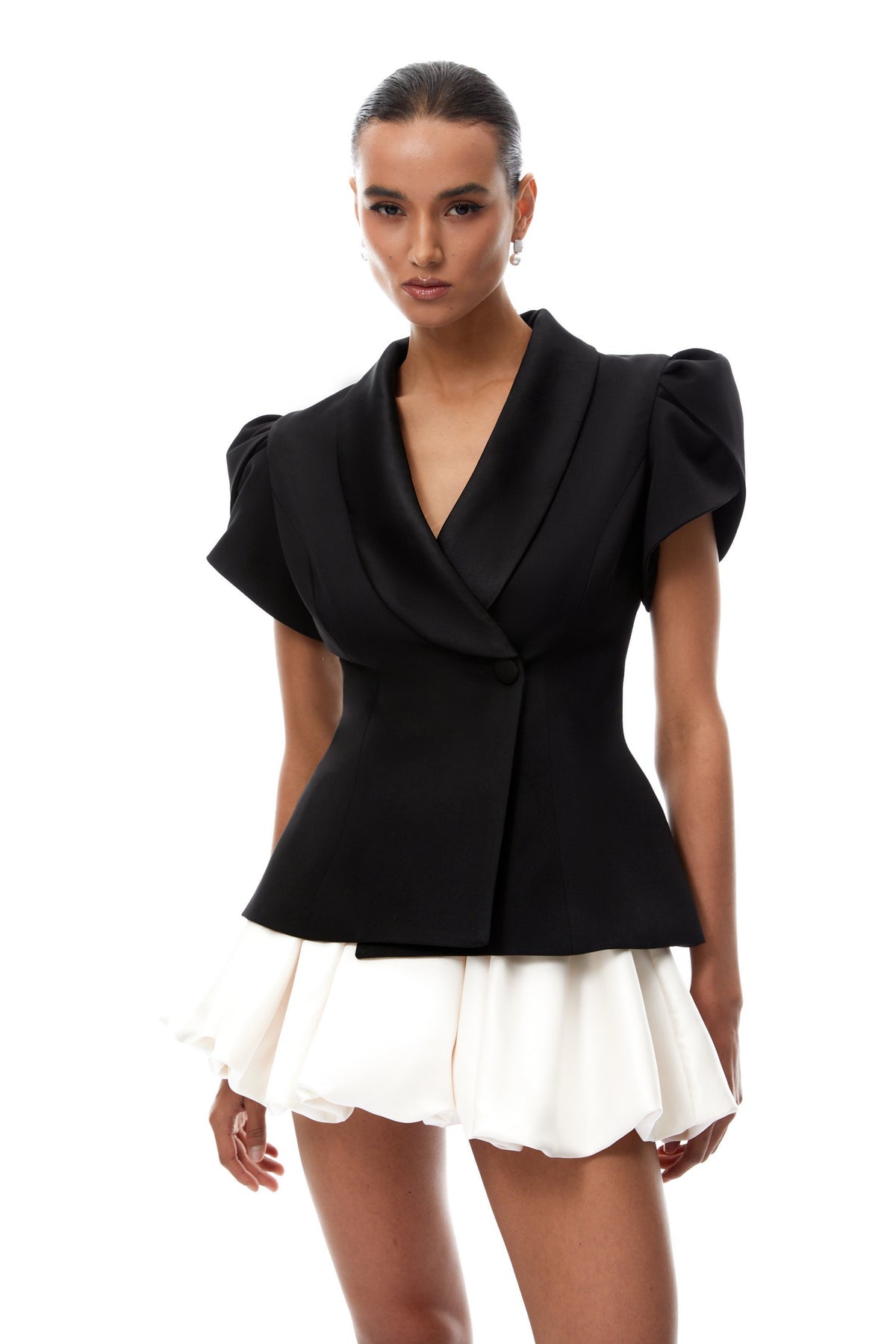 Black Blouse & White Bubble Skirt Set