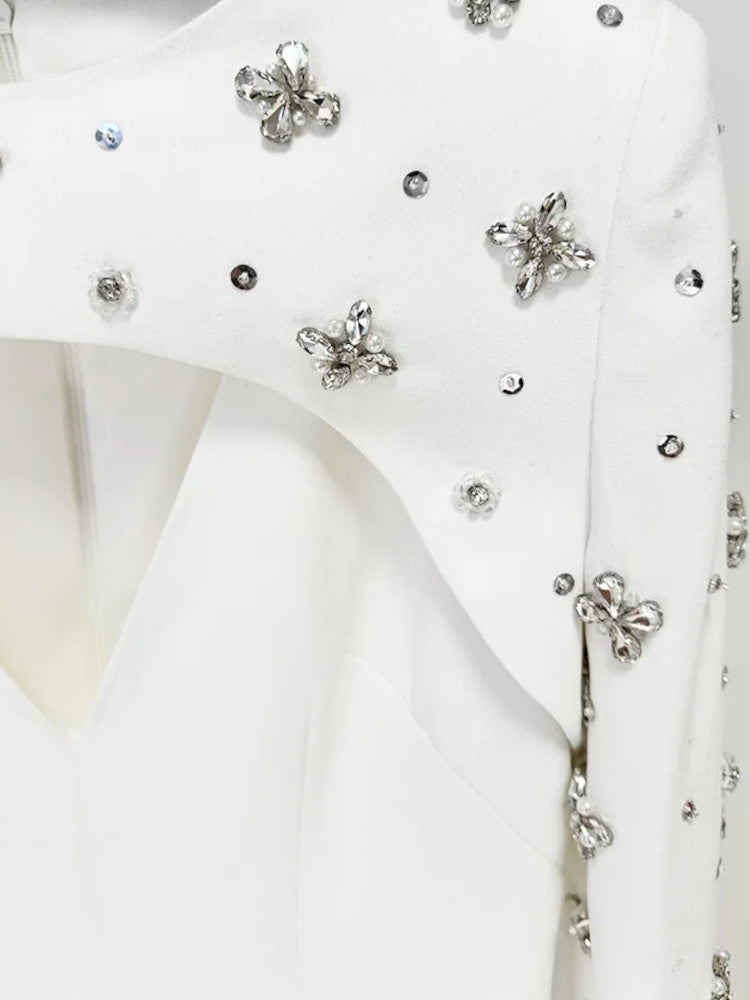 Crystal Cape Sleeve Maxi Dress White