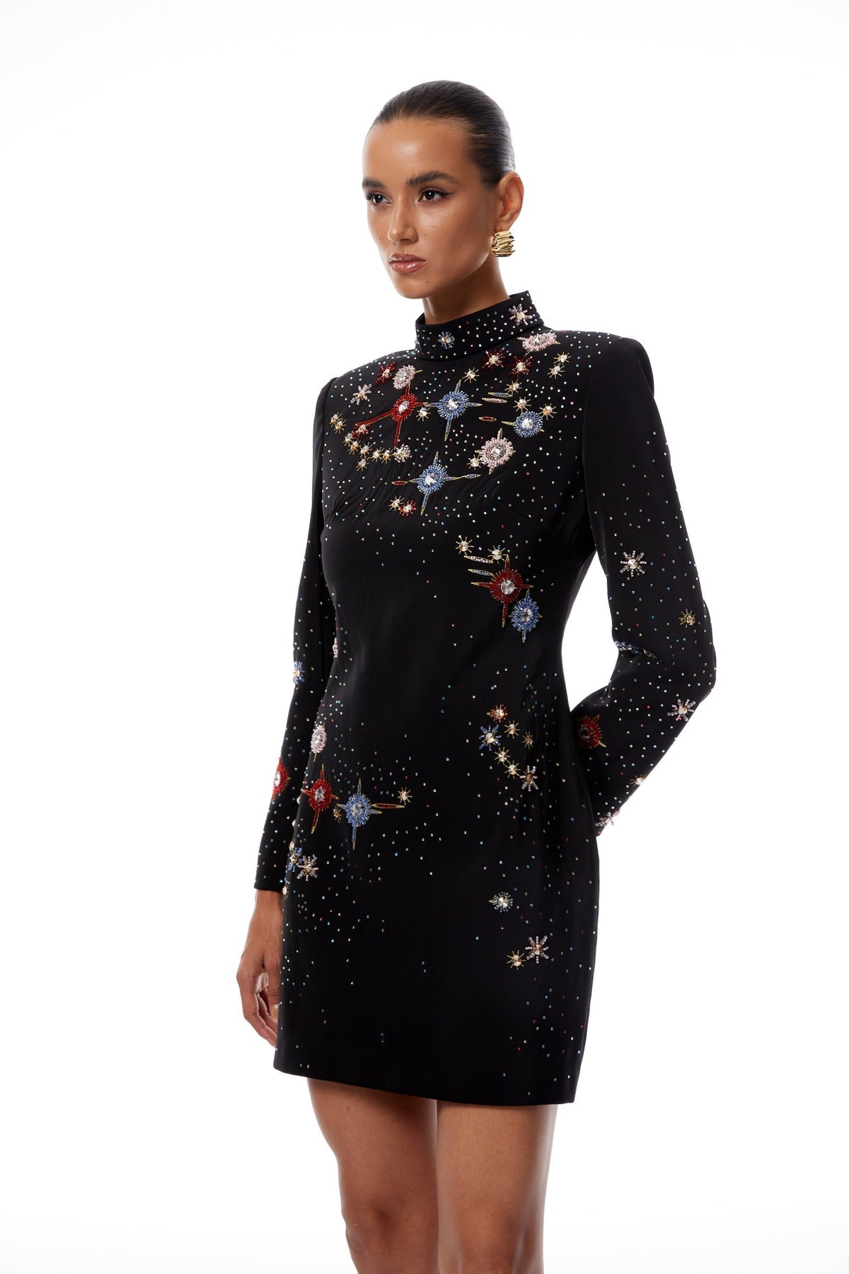 Black Embellished Constellation Mini Dress