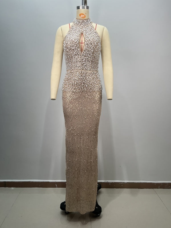 Pearl Elegant Sexy Slim Bag Hip Split Party Dinner Evening Dress