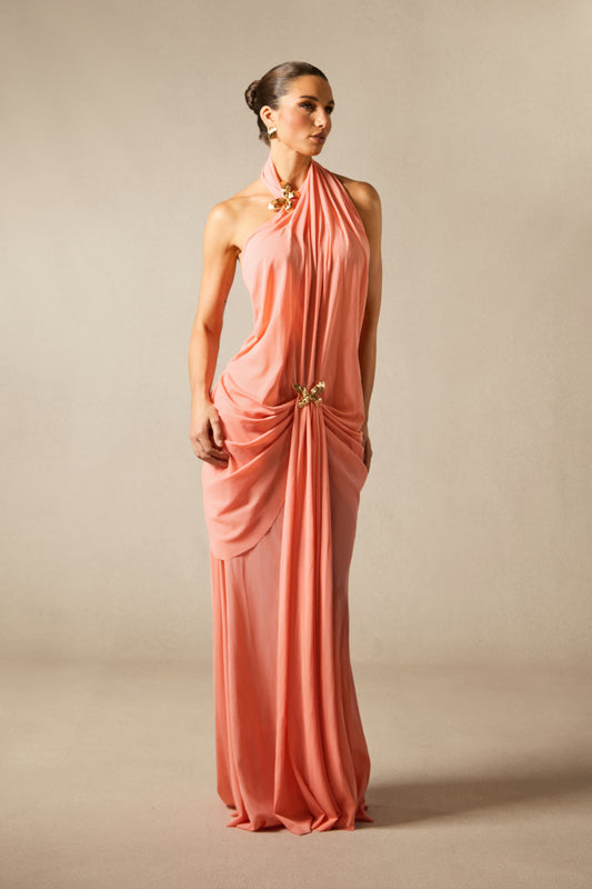 Sabrina Butterfly Embellished Draped Maxi Dress