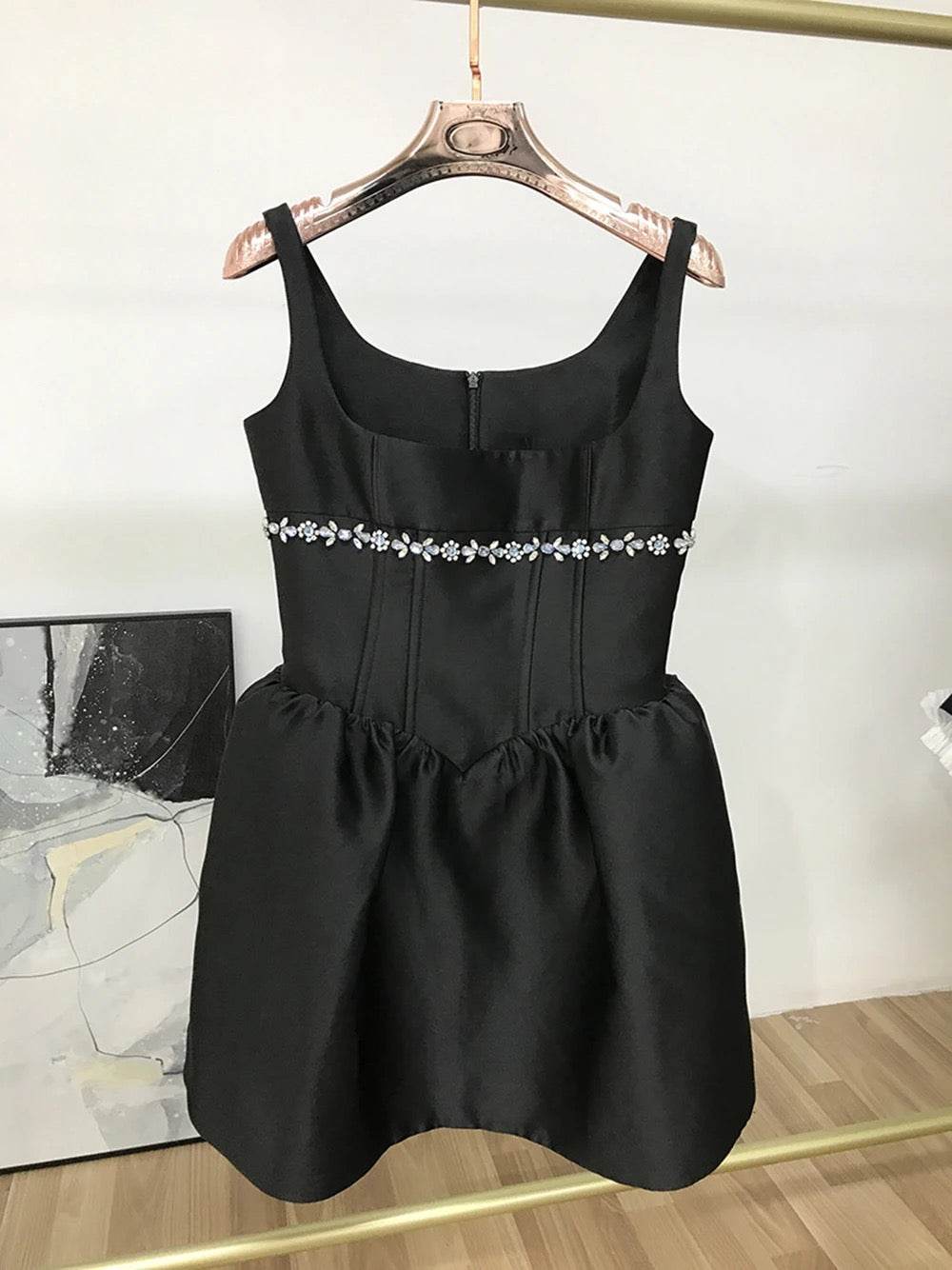 Square Neck Sleeveless Diamond A-line Sexy Low cut Mini Dress - REBECATHELABEL