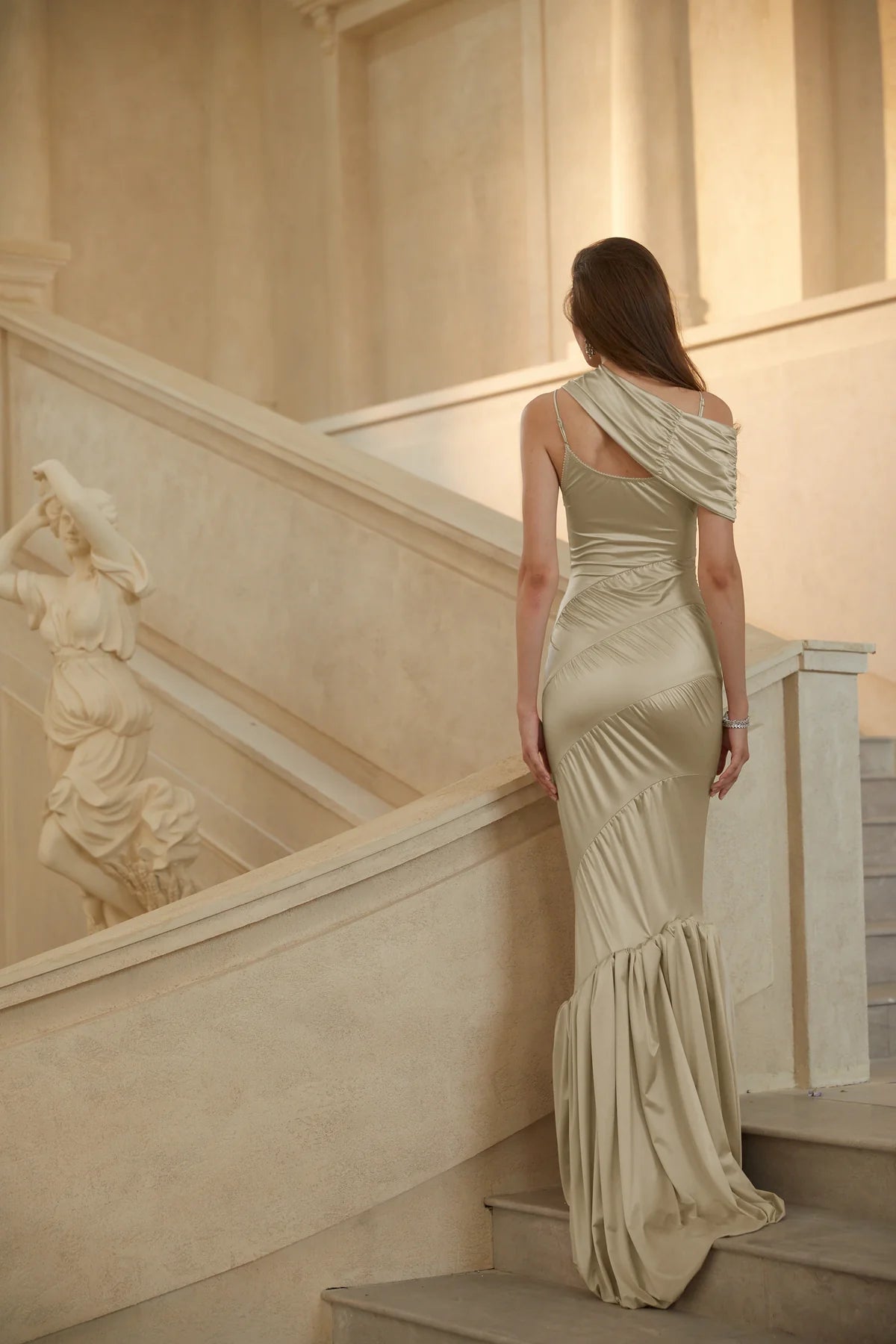 Neutral Sea Ammonite Shirred Maxi Dress