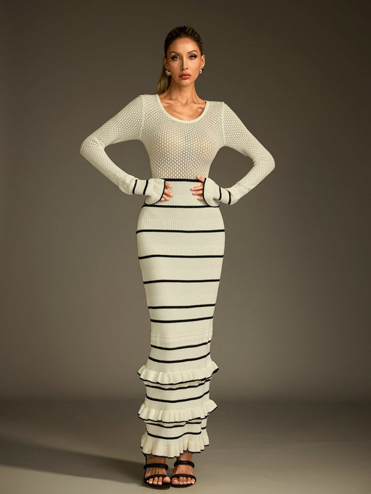 Flare Sleeve Ruched Knitted Dress