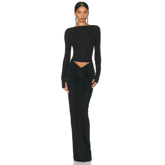 High Street Long sleeved Top+Long Skirt Set - REBECATHELABEL