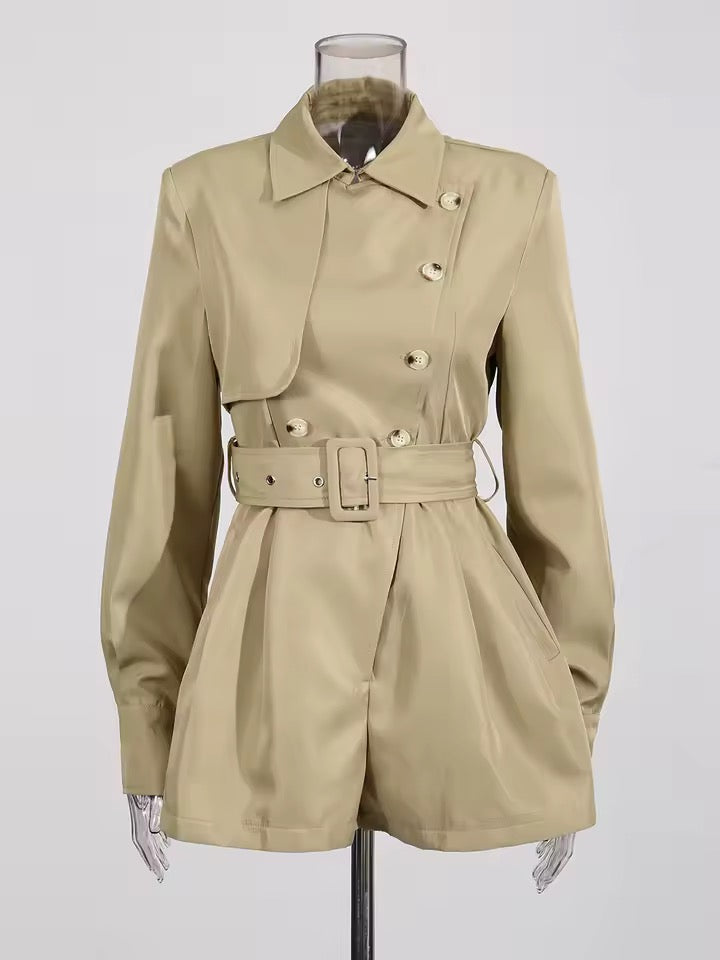 Streetwear Double-Breasted Slim Shorts Jumpsuit