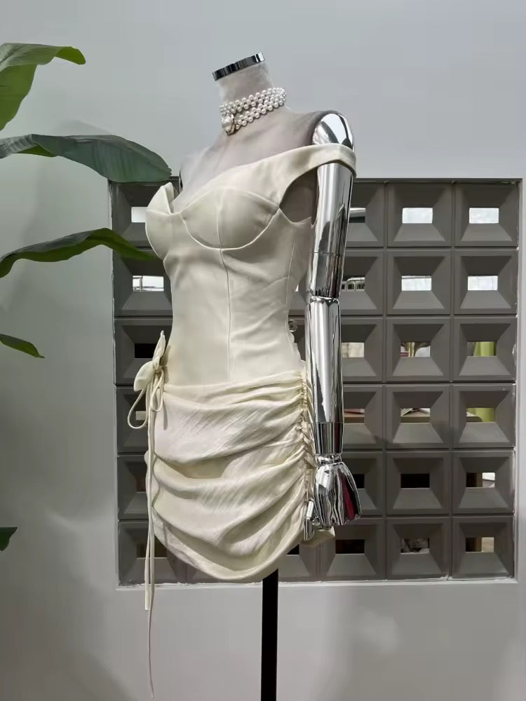 Sleeveless Off The Shoulder Floral Design Mini Dress