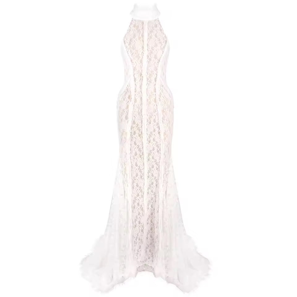 Backless lace-up Bridal Halter Sleeveless Gown dress