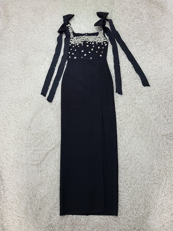 Spaghetti Straps Bow Rhinestones Mini Bandage Dress